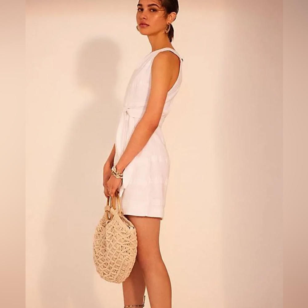 Sleeveless White Tie-Waist Dress